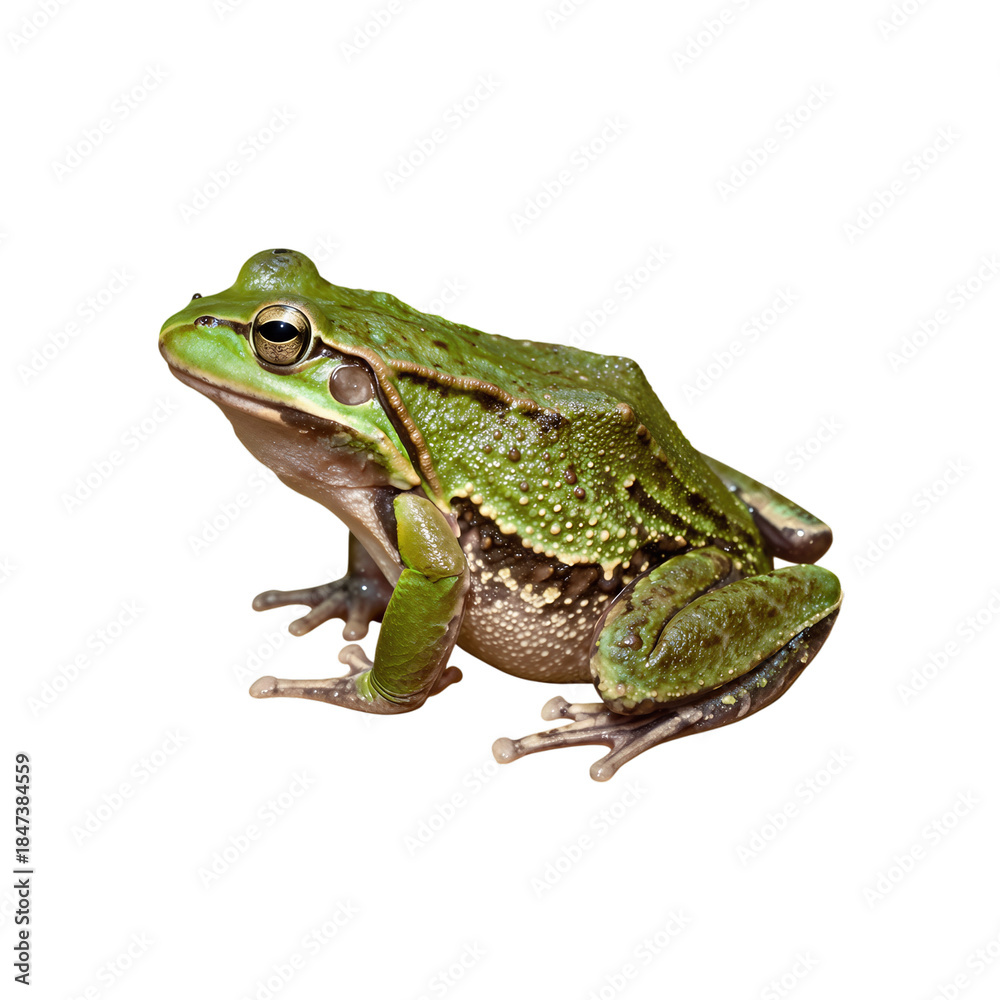 Fototapeta premium Green frog with brown spots isolated on black