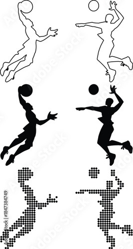 Dynamic Sports Silhouettes Volleyball Basketball Athletes Action