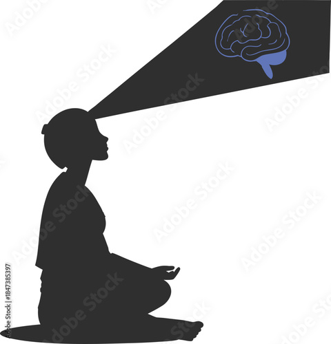 Silhouette of Person Meditating with Brain Projection meditation