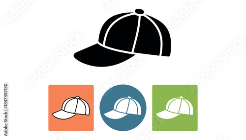 Black baseball cap and three stylized cap in orange blue and green headwear accessory baseball cap headwear accessory