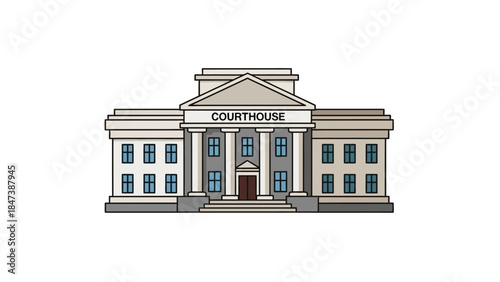 Classic Courthouse Building Facade with Columns and Pediment.