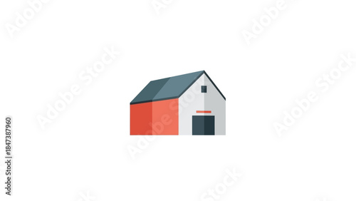 Modern Barn Building with Red and White Facade.