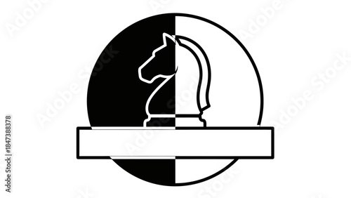 Black and White Chess Knight Emblem with Banner.