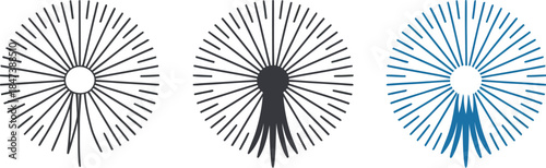 Three Stylized Dandelion Seed Head Icons in Black and Blue