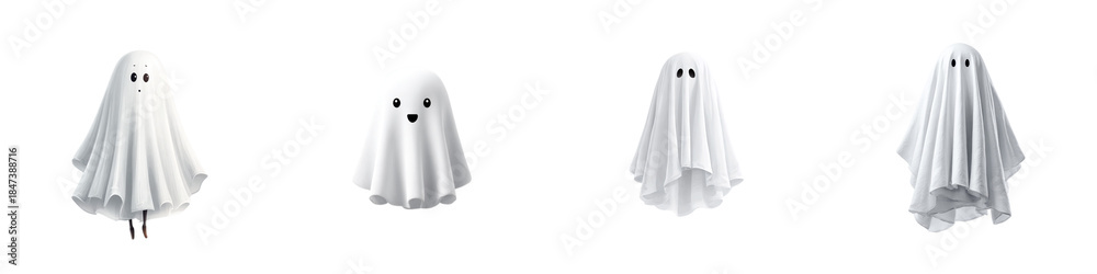 Fototapeta premium Cute Cartoon Ghosts: Halloween Vector Illustration Set