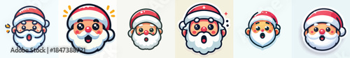 Santa Claus face sticker with surprised expression. Vector, minimalist, illustration, icon set.