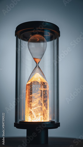 Hourglass time sand glass futuristic glowing abstract cylinder science technology hourglass time sand glass futuristic glowing abstract cylinder science technology concept dark room with dramatic