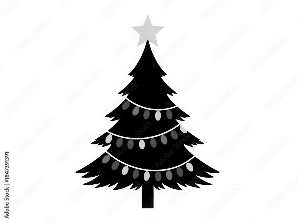 Obraz premium Stylized black christmas tree with lights and star