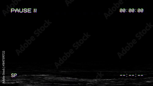 4K animation VHS video tape pause screen on black background.