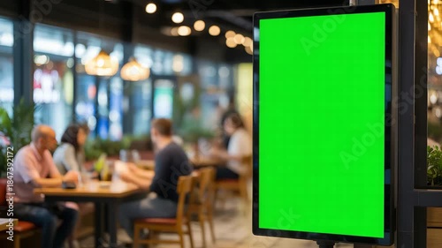 Vertical Digital Signboard with Green Screen in a Restaurant