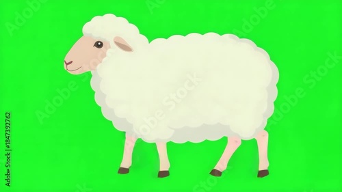 Animated Cartoon Sheep Walking Left on Green Screen Background