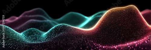 Abstract Digital Waves with Neon Light Effects and Particle Surface