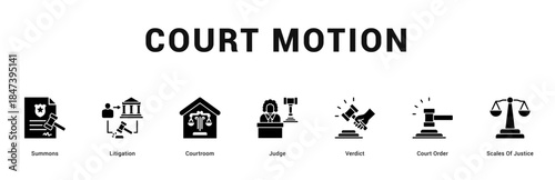 Court Motion Modern and clean web banner illustration featuring thematic icons for visual communication