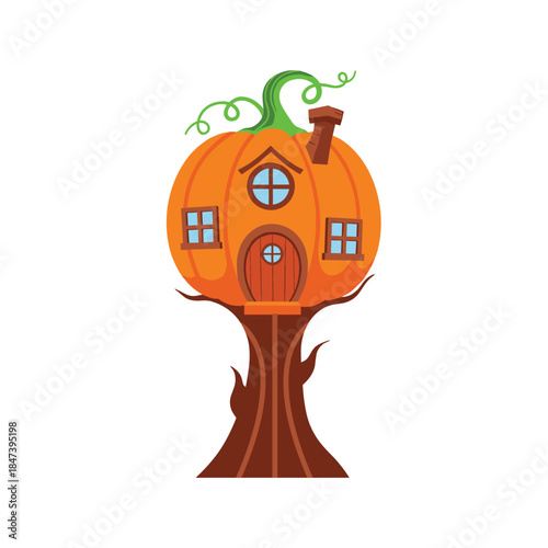 Whimsical pumpkin house isolated on white background, Vector, illustration