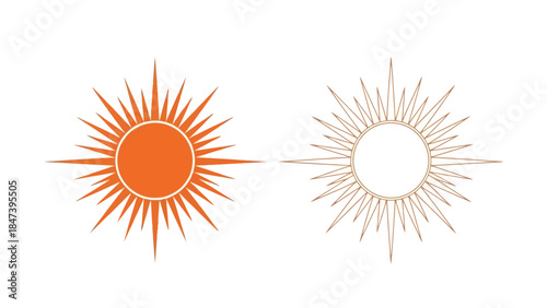 Two stylized sun icons one orange and one outlined radiating light