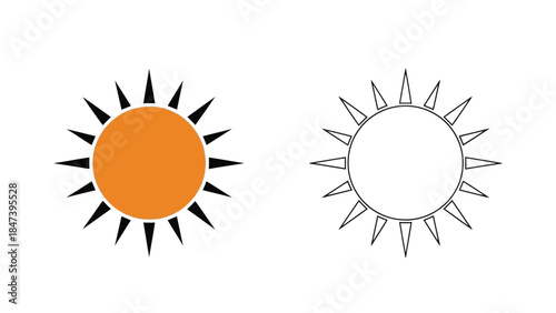 Two sun icons one colored orange and the other a black and white outline