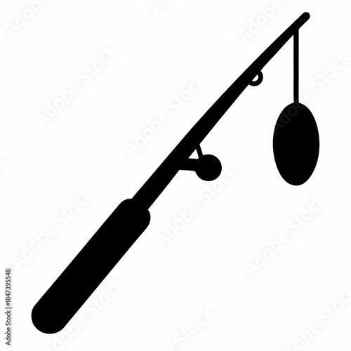 Stylized silhouette of a fishing rod with a bobber on a white background