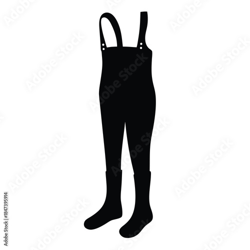 Black silhouette of waterproof waders with shoulder straps, perfect for fishing