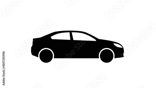 Black Silhouette of a Modern Sedan Car Side View.