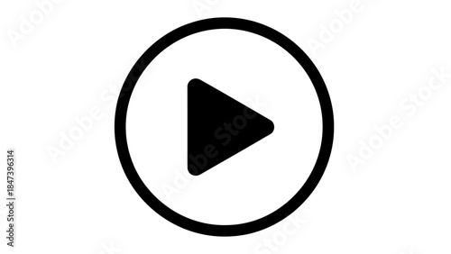 Simple Black Play Button Icon on White Background.