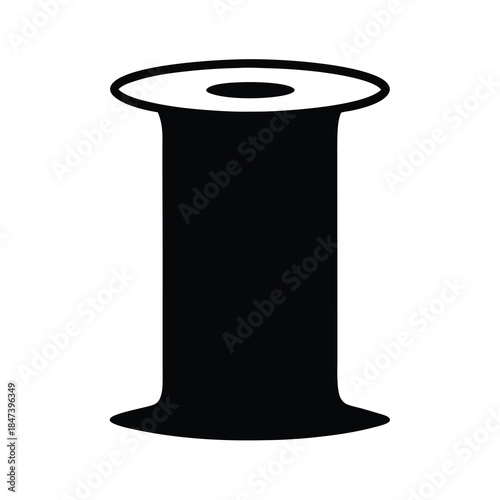 Black and white illustration of a spool object with two circular ends
