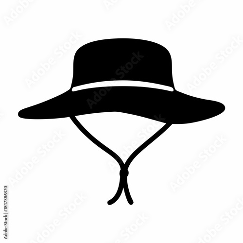 Simple minimalist black and white sun hat outline with chin strap