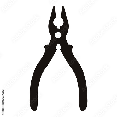 Black silhouette of combination pliers against a white background ready to work