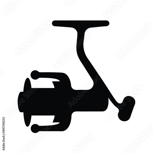 Stylized black silhouette of a fishing reel with minimalist design