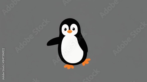 Charming penguin character with simple cartoon style black and white feathers and orange feet