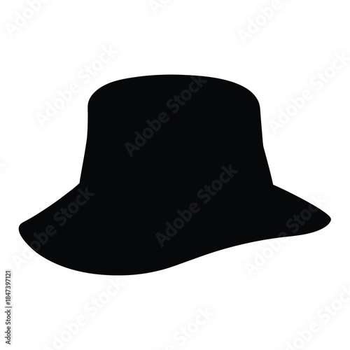 Silhouette of a classic black bucket hat on a white background