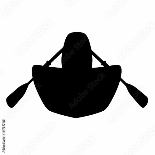 Silhouette of a rowboat with two oars extending outwards from it