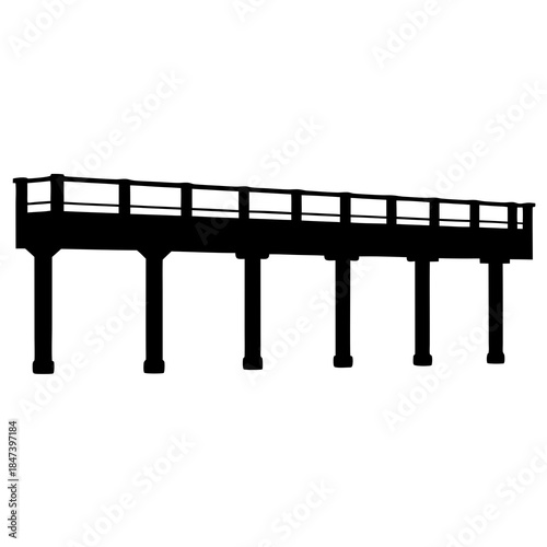 Silhouette of a long pier or bridge supported by multiple pillars