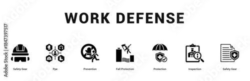 Work Defense Modern and clean web banner illustration featuring thematic icons for visual communication