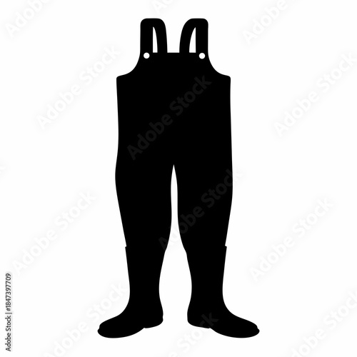 Silhouette of fishing waders used for fly fishing and wading in water