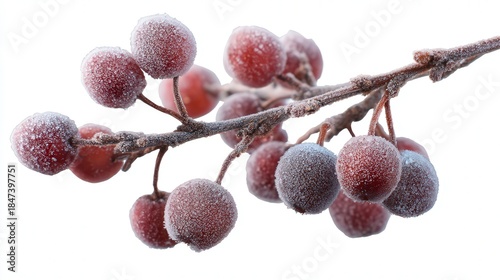 Frosted berry branch isolated on white background