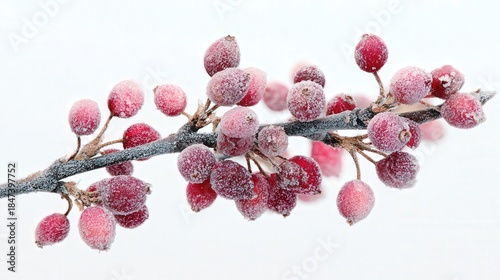 Frosted berry branch isolated on white background