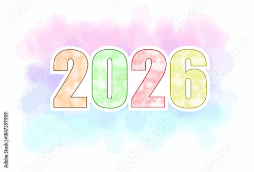 2026 New Year's Card: Watercolor-Style Colorful Number Illustration Background Material