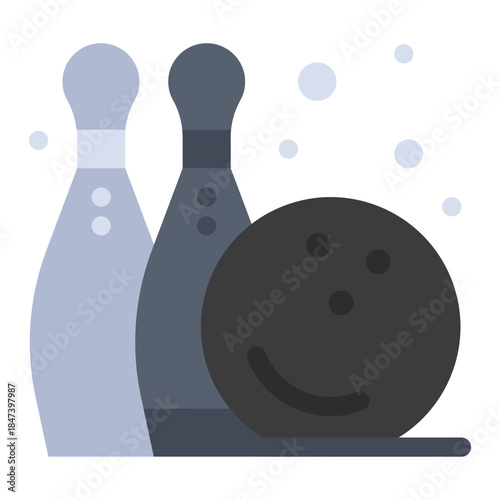 Striking Dynamics: A sleek bowling ball poised beside pins, captured in a minimalist style, suggesting the anticipation of a strike. 