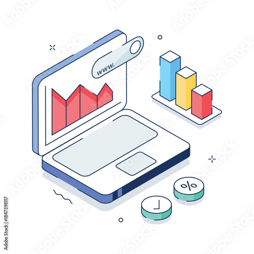 A visually appealing isometric style illustration of alternative data, Market data