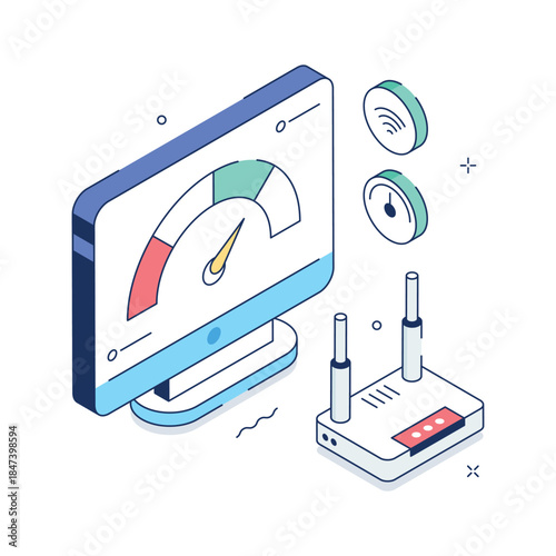 A modern isometric illustration of internet speed test, ready to use vector