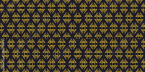 A repeating pattern of stylized yellow arrowheads on a dark background