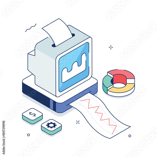 Analytical BI report with charts, dashboards, and performance metrics, isometric illustration