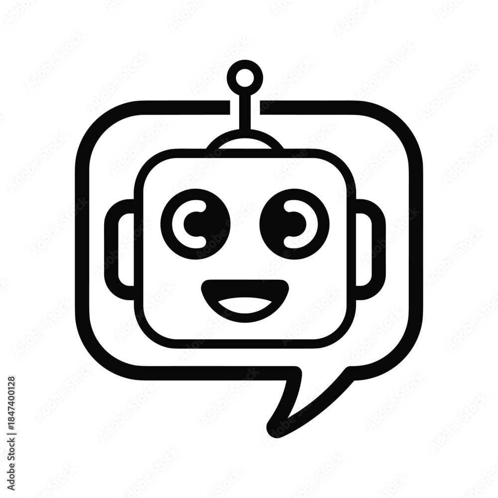 Fototapeta premium Smiling robot face in speech bubble