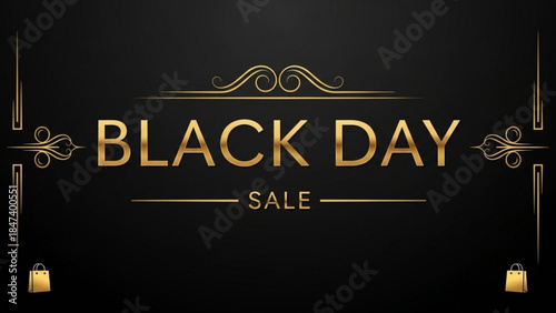 Elegant gold black day sale advertisement with shopping bags on black