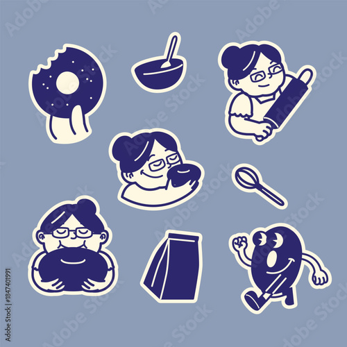 Playful Baking and Dessert Icons Sticker Branding Set