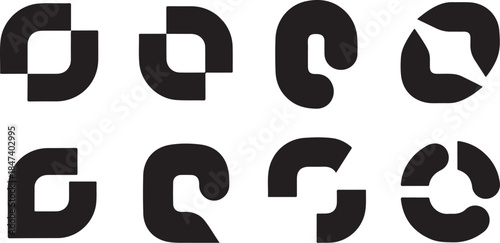 Abstract black and white logo shape variations