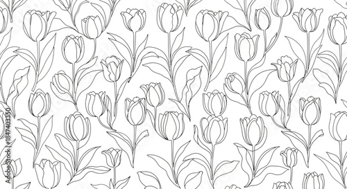 Elegant floral pattern featuring detailed tulip outlines on white background.