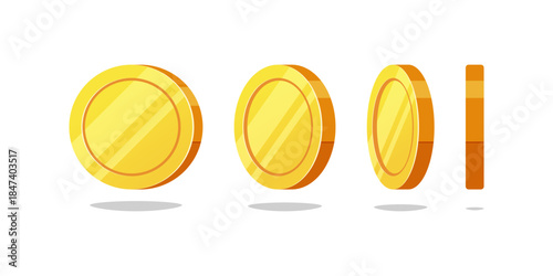 Golden coins from different angles vector isolated on white background.