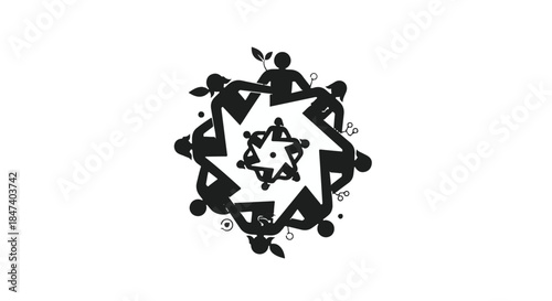 Diverse group of people in a circle, symbolizing unity and collaboration in a modern design.