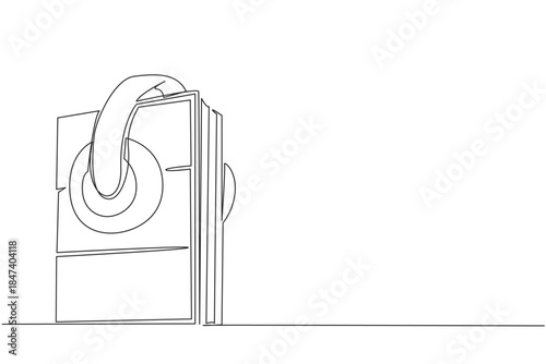 Continuous line drawing of a padlocked book representing secure language education and the importance of literacy for Russian Language Day, focusing on the business concept and international education